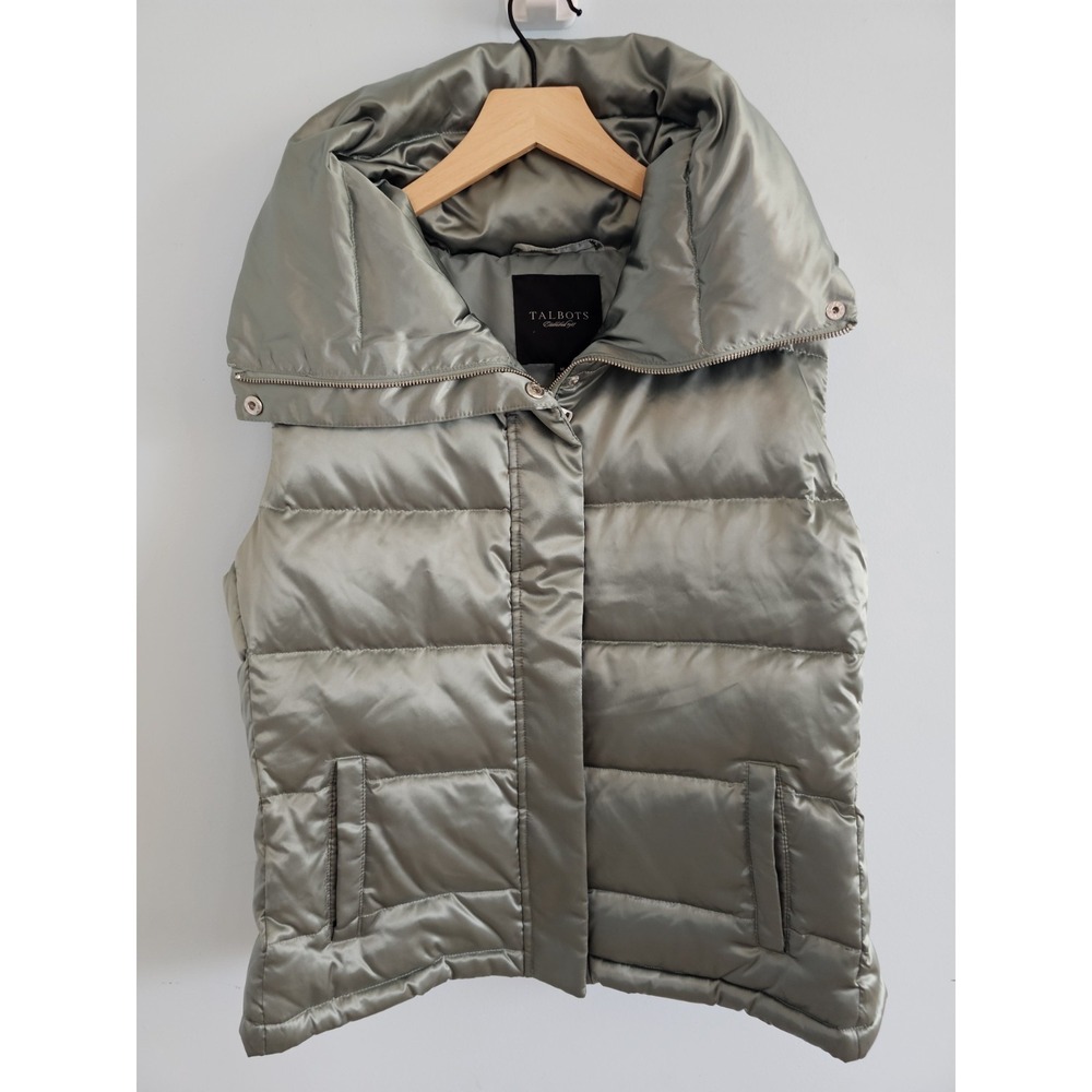Talbots Women Petites XS Satin Duck Down Puffer Vest Mint Green Great‎ Read